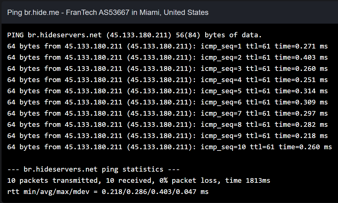 Ping data showing speeds of 0.2-0.3ms